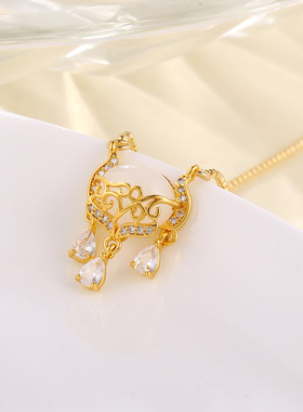 日韩高级感仿猫眼石狐狸吊坠项链