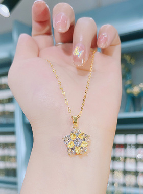 超闪大锆石项链送妈妈故事里的小黄花栀子花吊坠锁骨链新款坠链潮