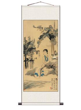 大千荷花v挂画新中式书房客厅装饰画字画中堂玄关山水卷轴装饰画