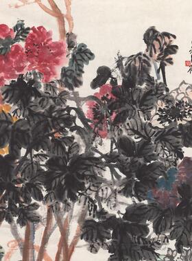 昌硕牡丹水T仙轴复古书画水墨花卉挂画装裱微喷仿古复制临摹国画
