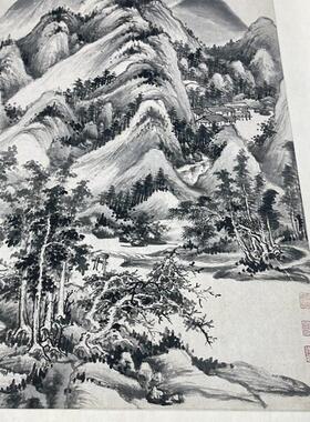 王鉴摹梅m清道人溪亭山色图高清四王山水画立轴微喷复制画稿轴