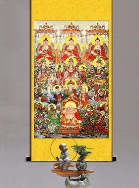 佛万佛图挂画 满堂佛画像卷轴画客厅装饰画 丝l绸材质已装裱包邮