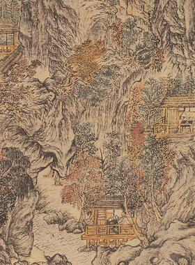 清原大元代王H蒙具区林屋图国画太湖景色山水画艺术微喷装饰画
