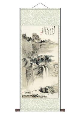 大千山水画仕女图丝绸画观瀑N图新中式玄关装饰画芙蓉桂花茶花