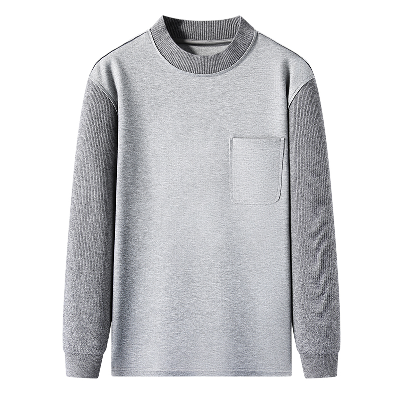 秋冬季新款男士长袖卫衣加厚口袋拼料套头宽松男装T恤上衣打底衫