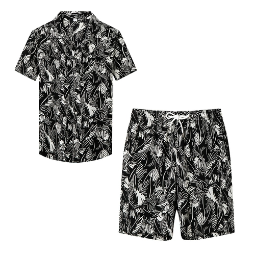 Шелковые нарукавники, мужской шелковый летний трендовый комплект для отдыха, легкий роскошный стиль, короткий рукав, цветочный принт