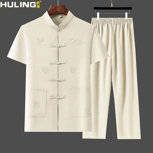 Летний ретро комплект для пожилых людей, китайский стиль, для среднего возраста, с вышивкой