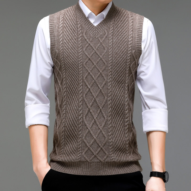 男士v领无袖针织马甲背心秋冬新款毛衣纯色中年商务内搭加厚毛衫,淘宝优惠券,粉丝福利购,淘宝优惠卷