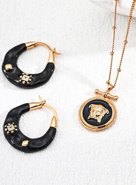 Seashell小众轻奢设计S925银复古滴釉锆石耳环时尚百搭耳饰