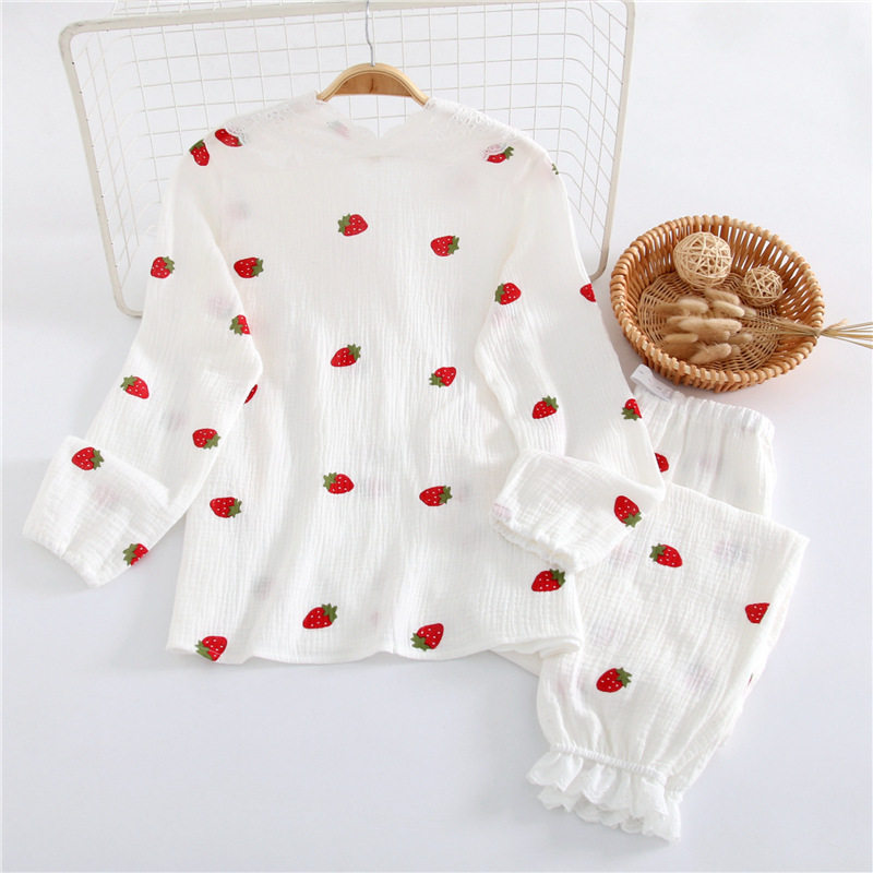 纯棉纱布月子服春秋哺乳吸汗7睡衣 古芭莱家居服套装