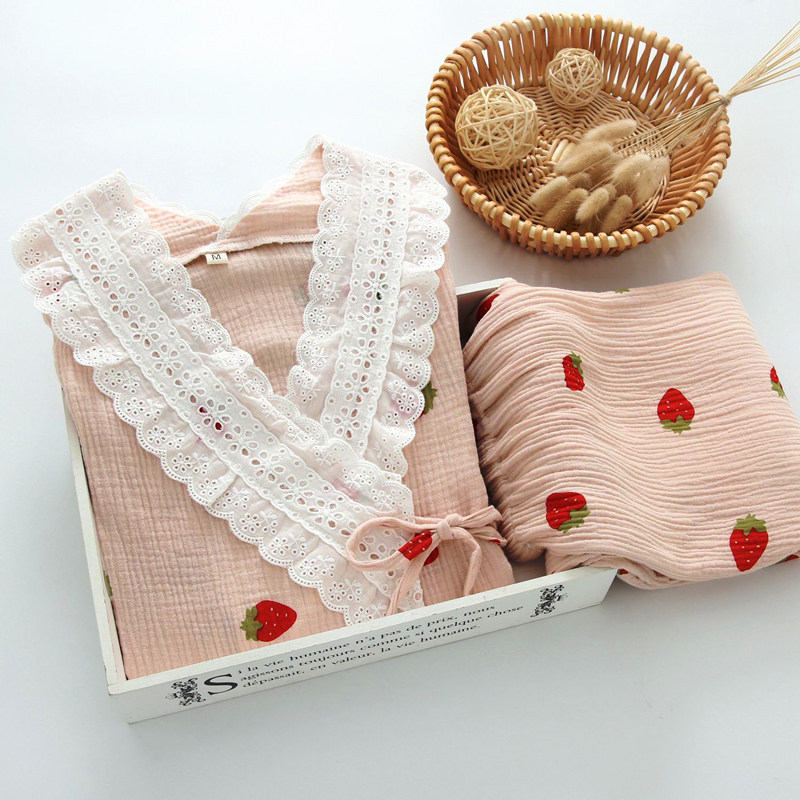 纯棉纱布月子服春秋哺乳吸汗7睡衣 古芭莱家居服套装