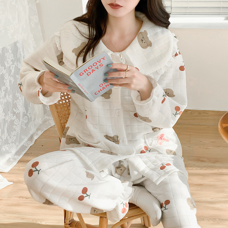 孕妇纯棉空气棉月子服秋冬季睡衣 古芭莱家居服套装