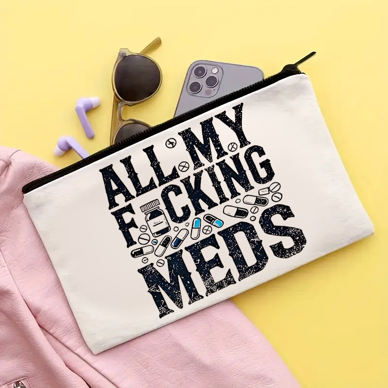 All My Meds幽默化妆包 ，可重复使用的旅行化妆品和药丸，带拉链,淘宝优惠券,粉丝福利购,淘宝优惠卷