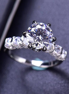 莫桑石钻戒白金情侣对戒纯银