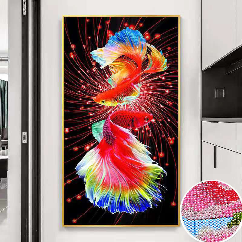 七彩锦鲤穿珠绣十字绣新款珠子绣全珠绣彩珠串珠绣diy材料包竖版,淘宝优惠券,粉丝福利购,淘宝优惠卷