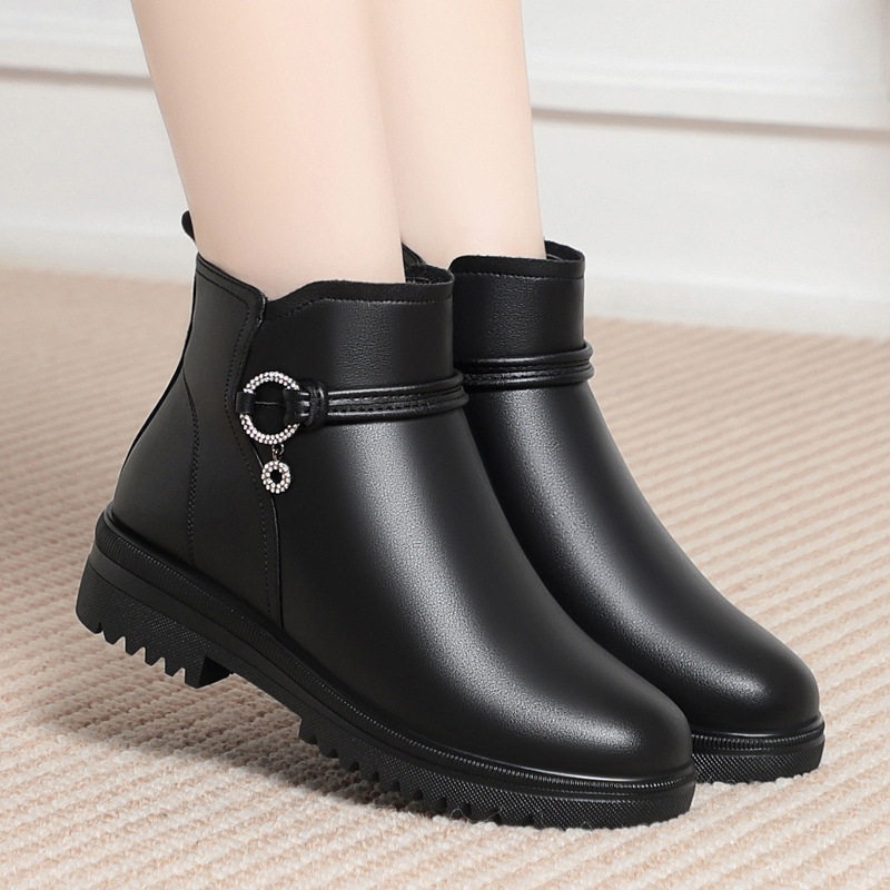 冬季羊毛皮鞋中年女士高帮短靴真皮圆头平底加绒皮靴妈妈棉鞋冬鞋,淘宝优惠券,粉丝福利购,淘宝优惠卷