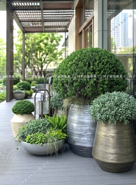 户外玻璃钢组合花盆仿金属旧花器
