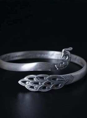 广西少数民族七彩孔雀银手镯