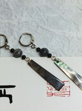 五彩斑斓黑新中式黑蝶贝耳环流苏清冷水墨感耳夹耳扣小众高级