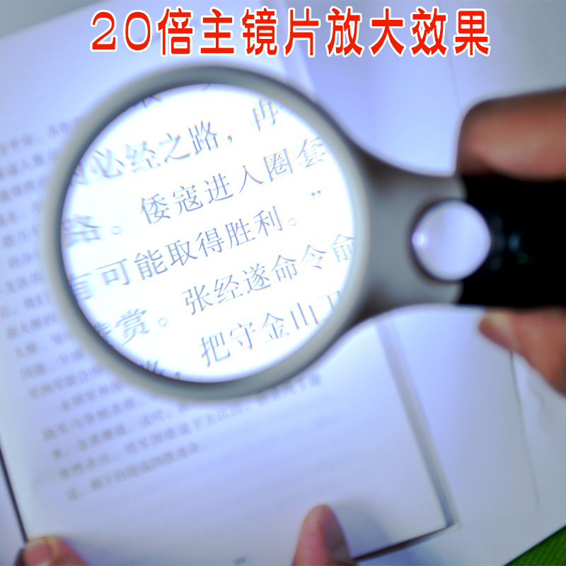 高清手持式放大镜20倍老人阅读10倍100MM带LED灯高倍儿童小学生30-图0