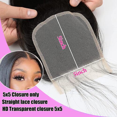 5x5 Straight Closure 200% 5x5  Lace Closure 12A Virgin Remy - 图1