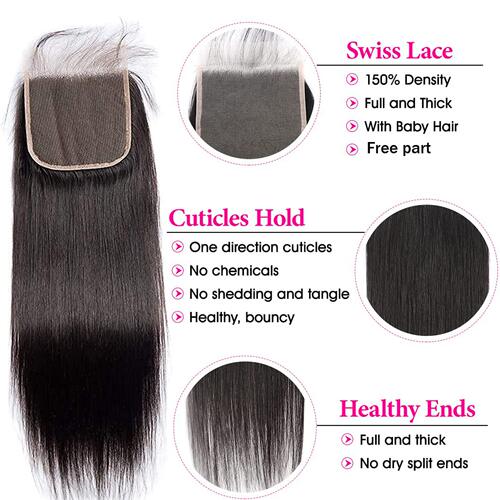 5x5 Straight Closure 200% 5x5  Lace Closure 12A Virgin Remy - 图0