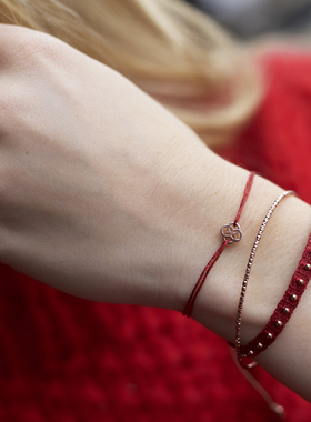 18k法国玫瑰金旺财红绳手链