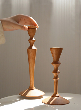 北美樱桃木烛台摆件法式餐桌