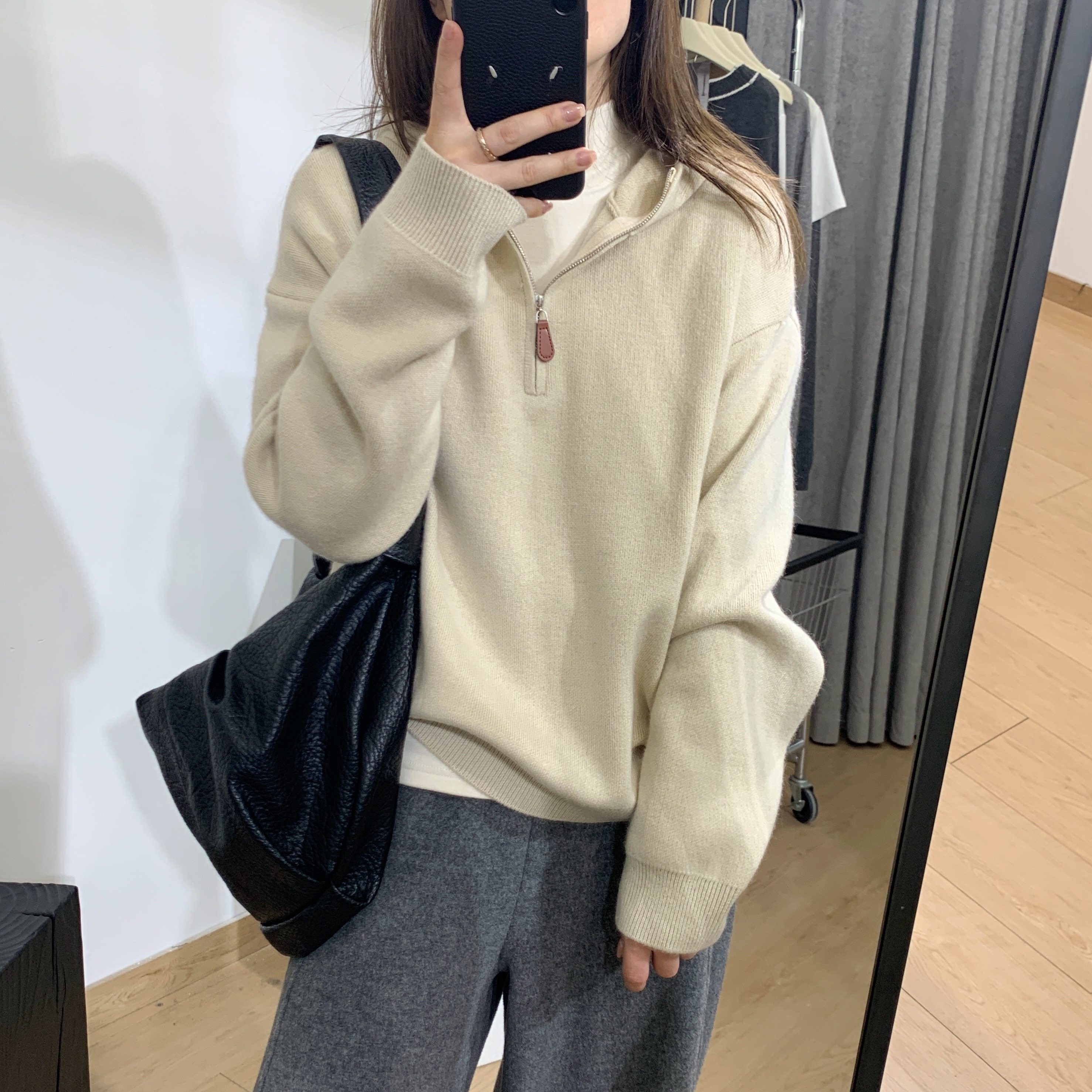 细米定制复古半拉链连帽羊绒杂花针织衫外套女冬季套头毛衣打底衫,淘宝优惠券,粉丝福利购,淘宝优惠卷