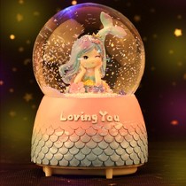 Mermaid Princess Water Crystal Ball Floating Snow Music Box Can Carousel Eight-tone Box Girl Birthday Christmas Presents