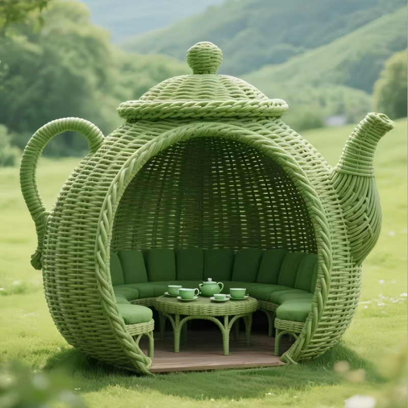 网红茶园打卡藤编景观小品巨型茶壶凉亭座椅防腐防晒定制厂家,淘宝优惠券,粉丝福利购,淘宝优惠卷