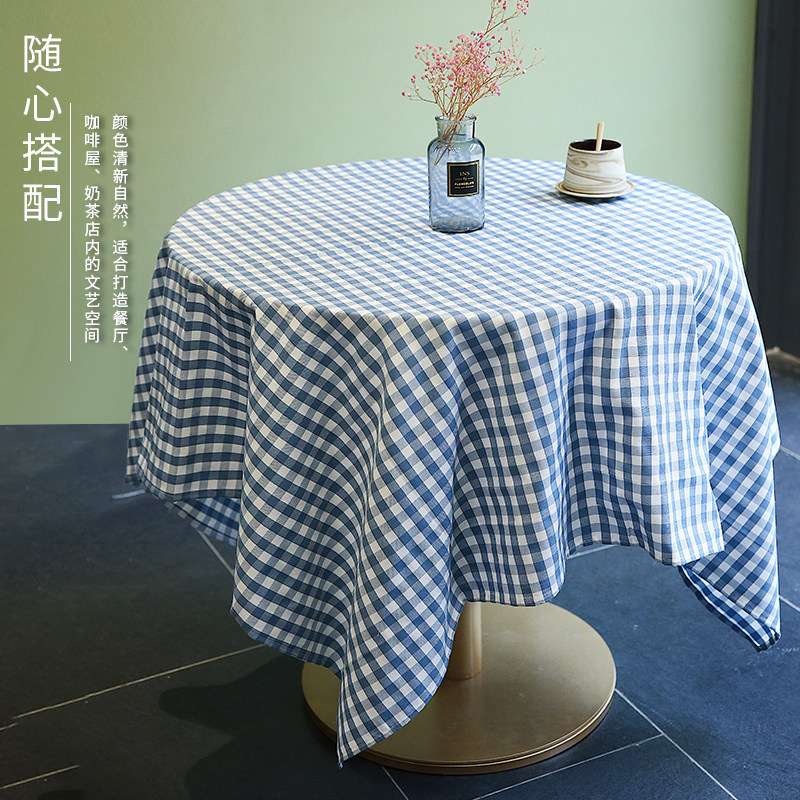 圆桌桌布格子北欧书桌家用红白格子棉麻绿色格子桌布小方格网红_虎窝淘