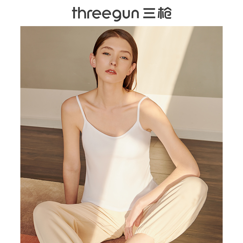 三枪官方旗舰店三枪带胸垫背心女一体式新疆纯棉内衣修身圆领运动女士bra吊带0