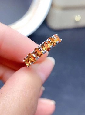 二代黄水晶戒指镀银镶嵌钻石玫瑰