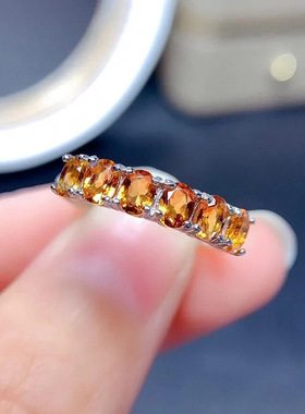 纯银镀白金镶嵌黄水晶镶排钻开口