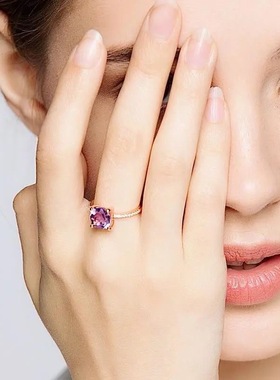 紫水晶戒指ins风公主方钻镶指环