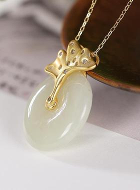 女款镀金项链配平安环白玉玉吊坠