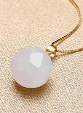 碧玉圆珠沙金古风美人吊坠扣女款