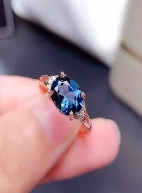 925银高品质女款蓝宝石天然戒指