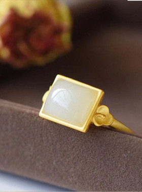 银镶嵌方形戒指色工艺复古风简约