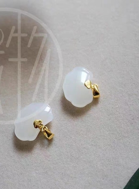 和田玉白玉镶如意锁玉坠女款镀金色项链锁骨链时尚气质首饰品礼物