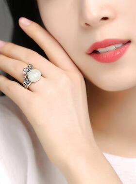 女士款镀银复古饰品指环