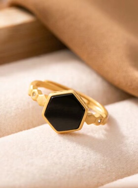 菱形戒指墨色黑玛瑙指环个性简约