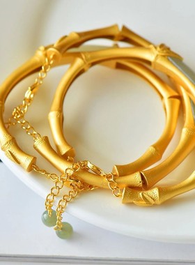 首饰古法金镶嵌活口可调节手镯