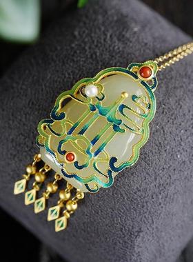 天然如意玉石镀金锁骨项链女款民