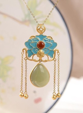 古典中式复古汉风风景泰蓝牡丹花