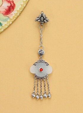 民族风如玉复古旗袍压襟扣中式精致镶玉流苏吊坠古风挂件配饰女款