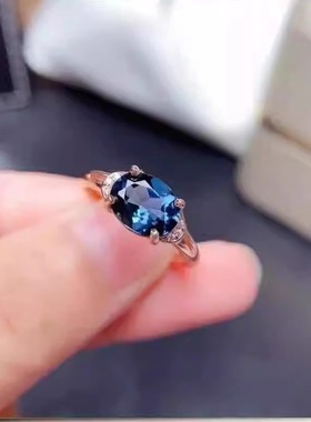 S925纯银天然蓝托帕石戒指奢华