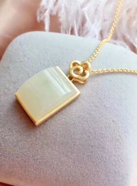 白玉女款古法金925镶羊脂白玉弧