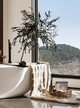 现代轻奢家居洗手间浴缸架摆件木制软装样板间装饰品组合搭配卫浴